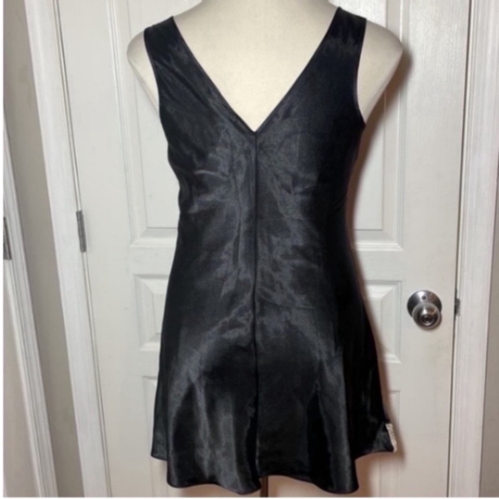 Vintage Inner Most Slip Dress Mini Black Cream Satin Lace V-Neck Dance Party  L - Picture 13 of 17